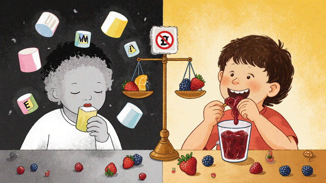 Два сценария: искусственный зефир с предупреждающими символами и натуральное фруктовое желе.