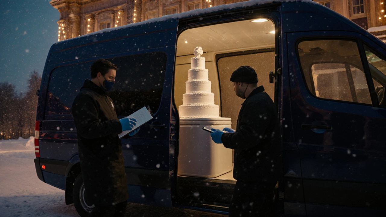 Специальный фургон с тортом, доставляемым на свадьбу в Казани, с сотрудниками и резервным десертом.