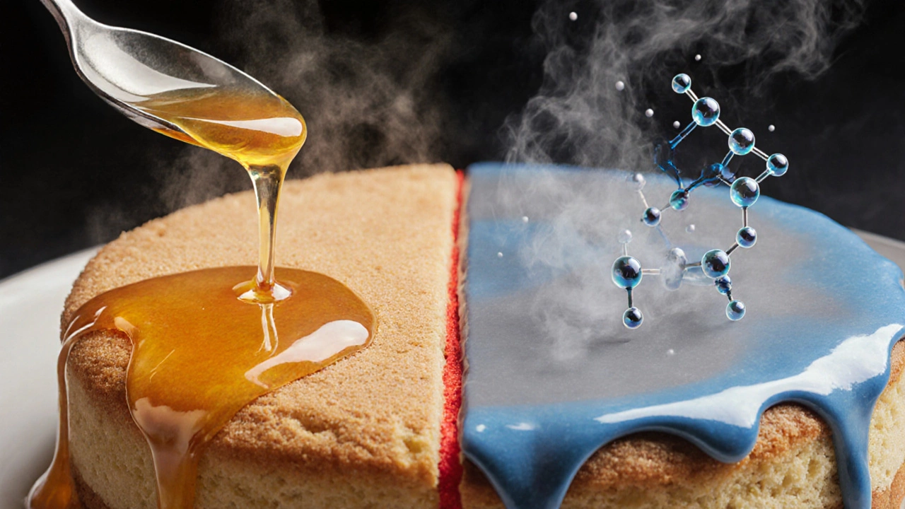 Сравнение натуральной сахарной глазури и синтетической пленки с молекулами химикатов