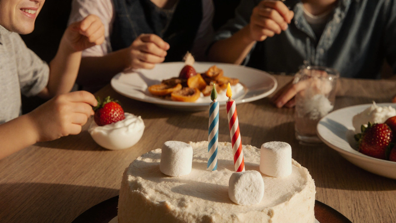 Зефир на праздничном торте и здоровые сладости на семейном ужине.