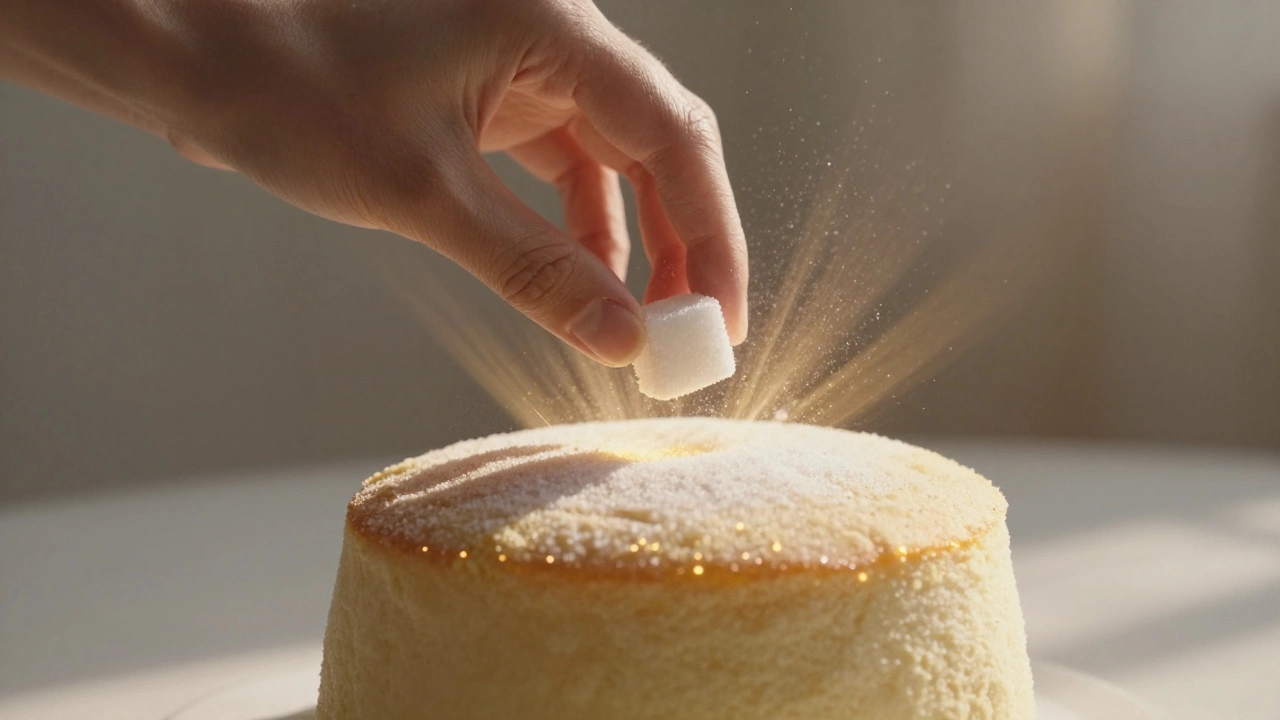 Один кубик сахара превращает бесцветный торт в золотистый десерт