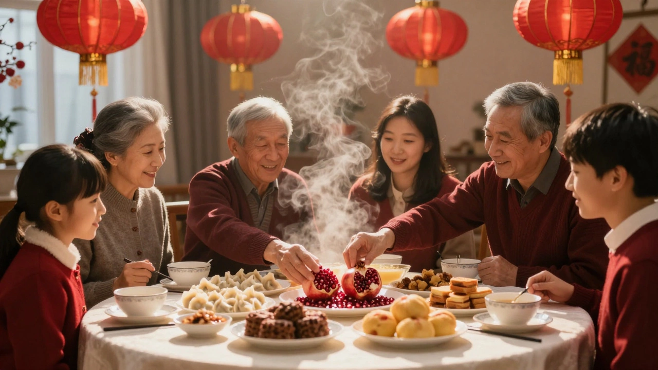 Семья в Казани вместе расставляет фрукты на столе в канун Нового года по китайскому календарю.