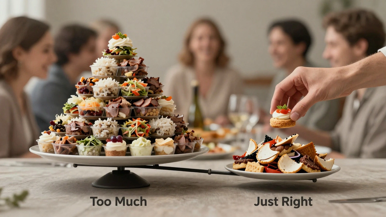 Символичная весы: одна сторона — идеальное количество порций, другая — избыток и дефицит еды на празднике.