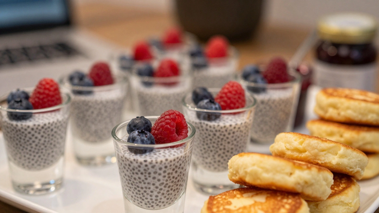 Чиа-пудинг в стаканчиках и запеченные сырники с джемом